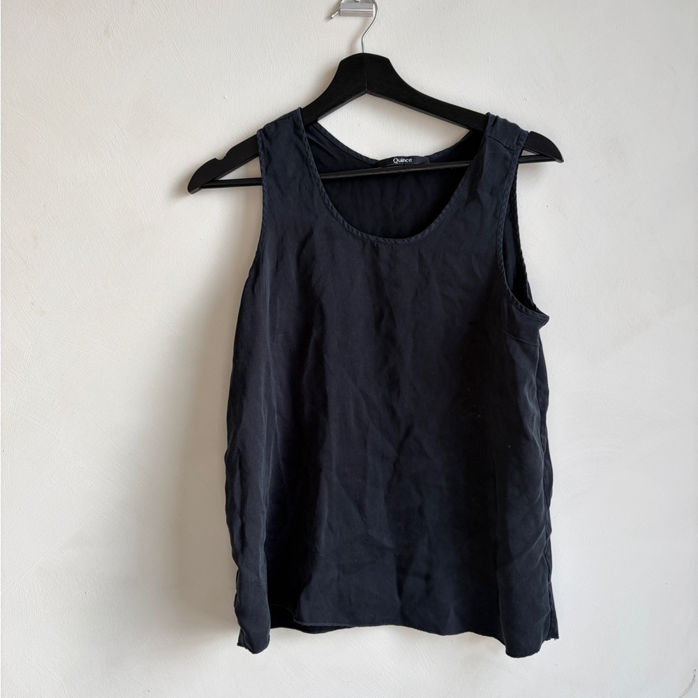 Quince Silk Women's Black Scoop Neck Tank Top And Shorts Set